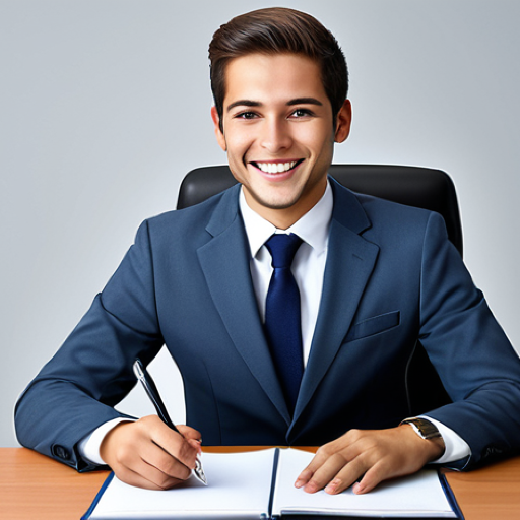 행정관리사와 취업 준비 노하우 - **

"A confident young professional in a smart, modest business suit, sitting at a clean desk in a m...