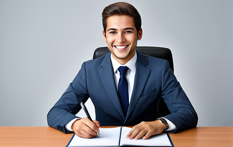 행정관리사와 취업 준비 노하우 - **

"A confident young professional in a smart, modest business suit, sitting at a clean desk in a m...