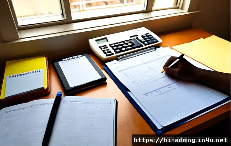 Home 17 행정관리사 실기시험 복기 노트 - Photorealistic study desk scene for an administrative management practical exam review, Indian adult...